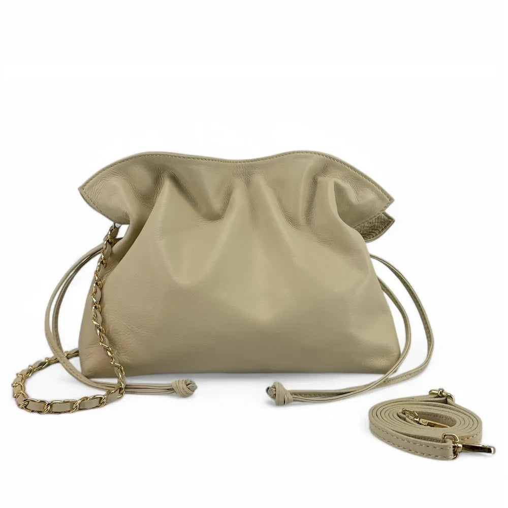 Sac bourse en cuir box calf SISSI Beige crème