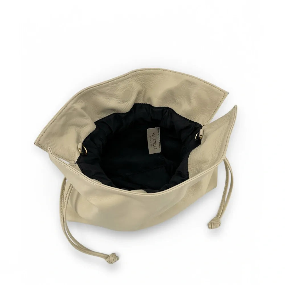 Sac bourse en cuir box calf SISSI Beige crème