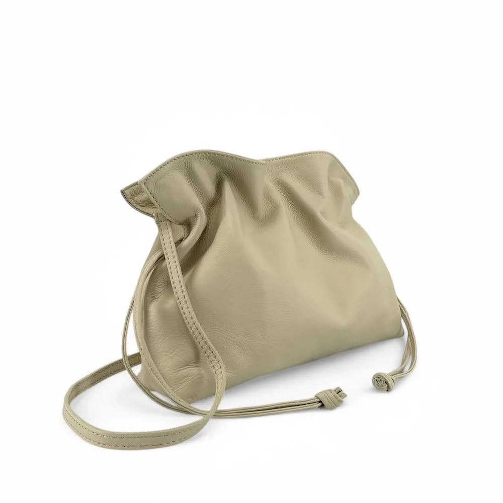 Sac bourse en cuir box calf SISSI Beige crème