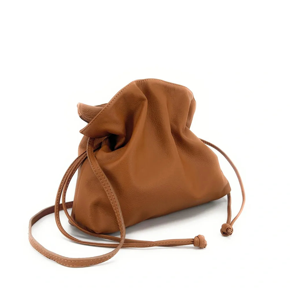 Sac bourse en cuir box calf SISSI Camel foncé