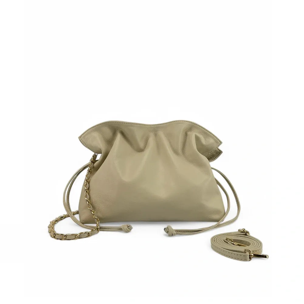 Sac bourse en cuir box calf SISSI Beige crème