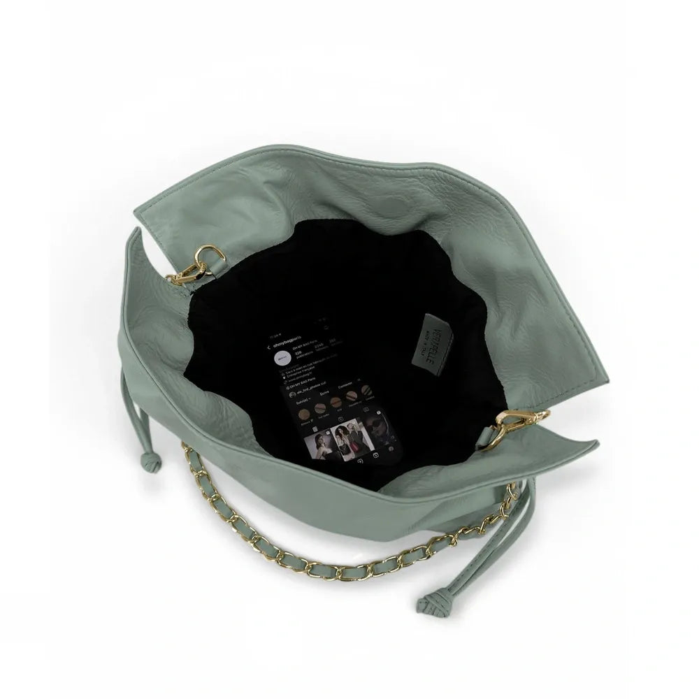 Sac bourse en cuir box calf SISSI Vert pastel