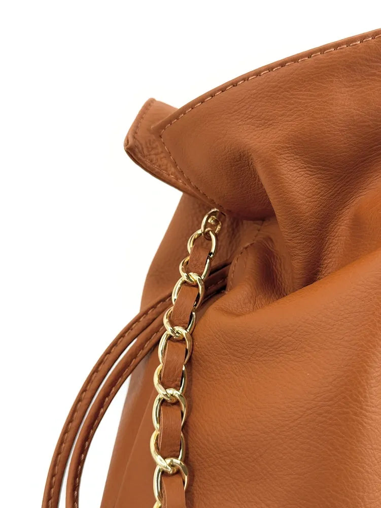 Sac bourse en cuir box calf SISSI Camel foncé