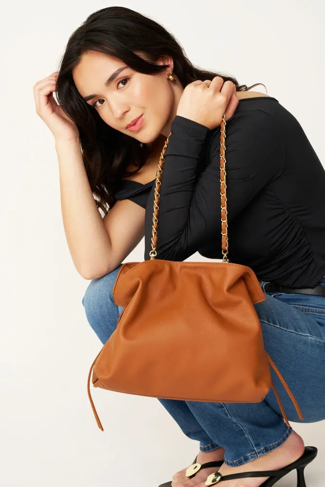 Sac bourse en cuir box calf SISSI Camel foncé