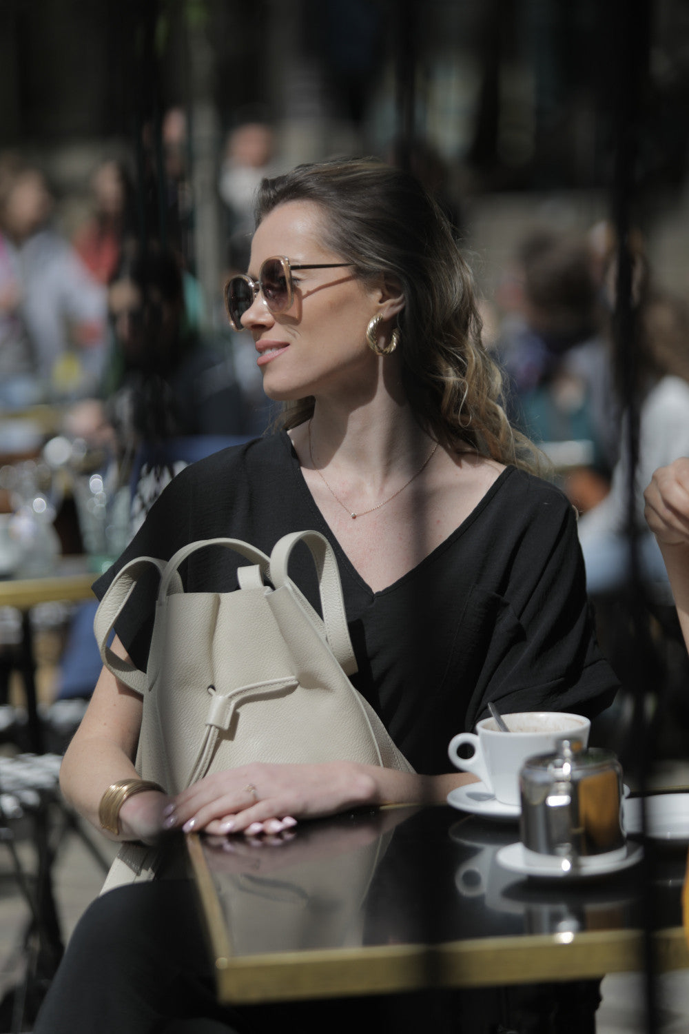 Sac bourse en cuir grainé GISEH Taupe clair