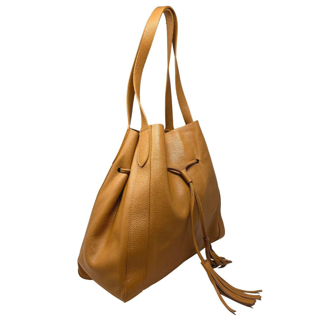 Sac bourse en cuir grainé GISEH Camel