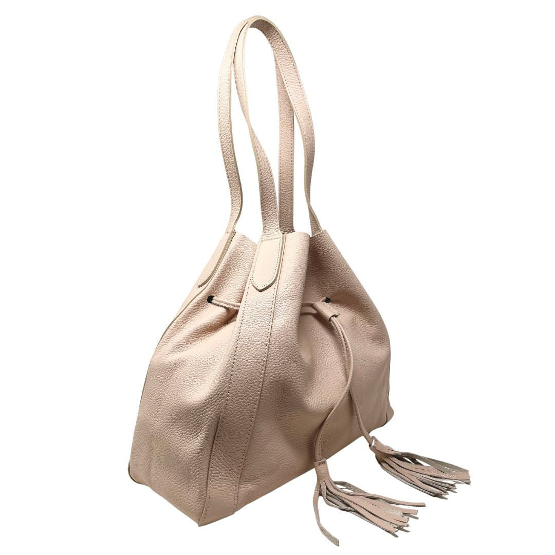 Sac bourse en cuir grainé GISEH Rose nude