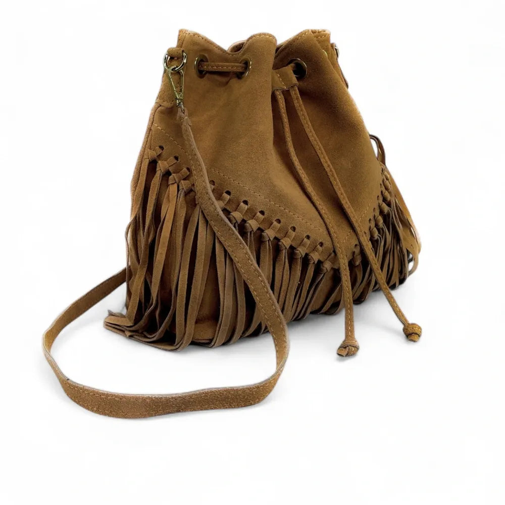 Sac bourse en croûte de cuir APONI Camel