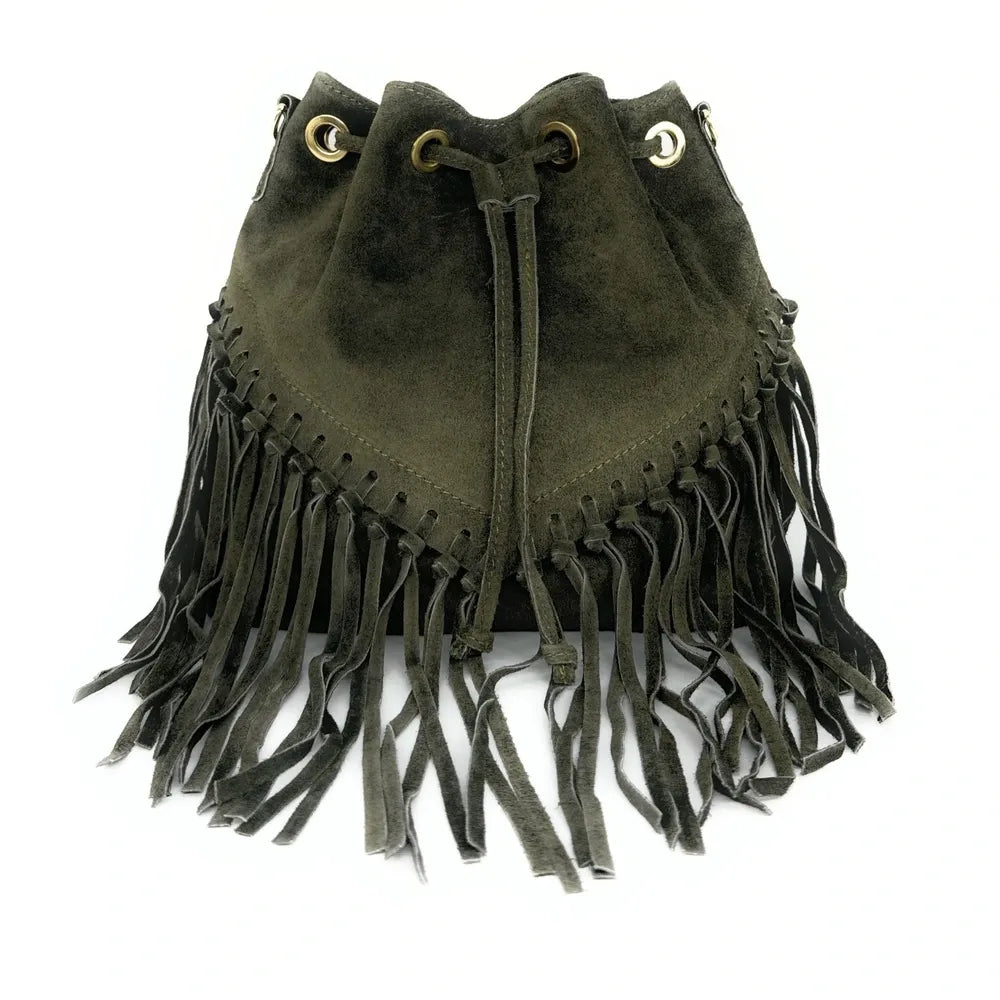 Sac bourse en croûte de cuir APONI Kaki