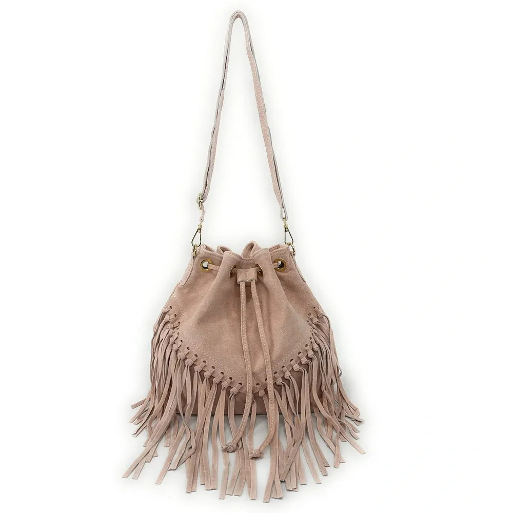 Sac bourse en croûte de cuir APONI Rose nude