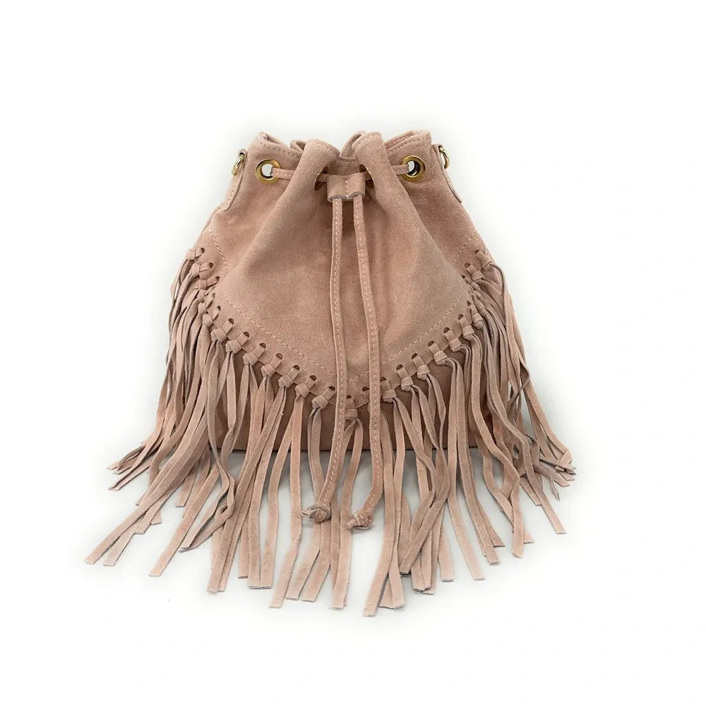 Sac bourse en croûte de cuir APONI Rose nude