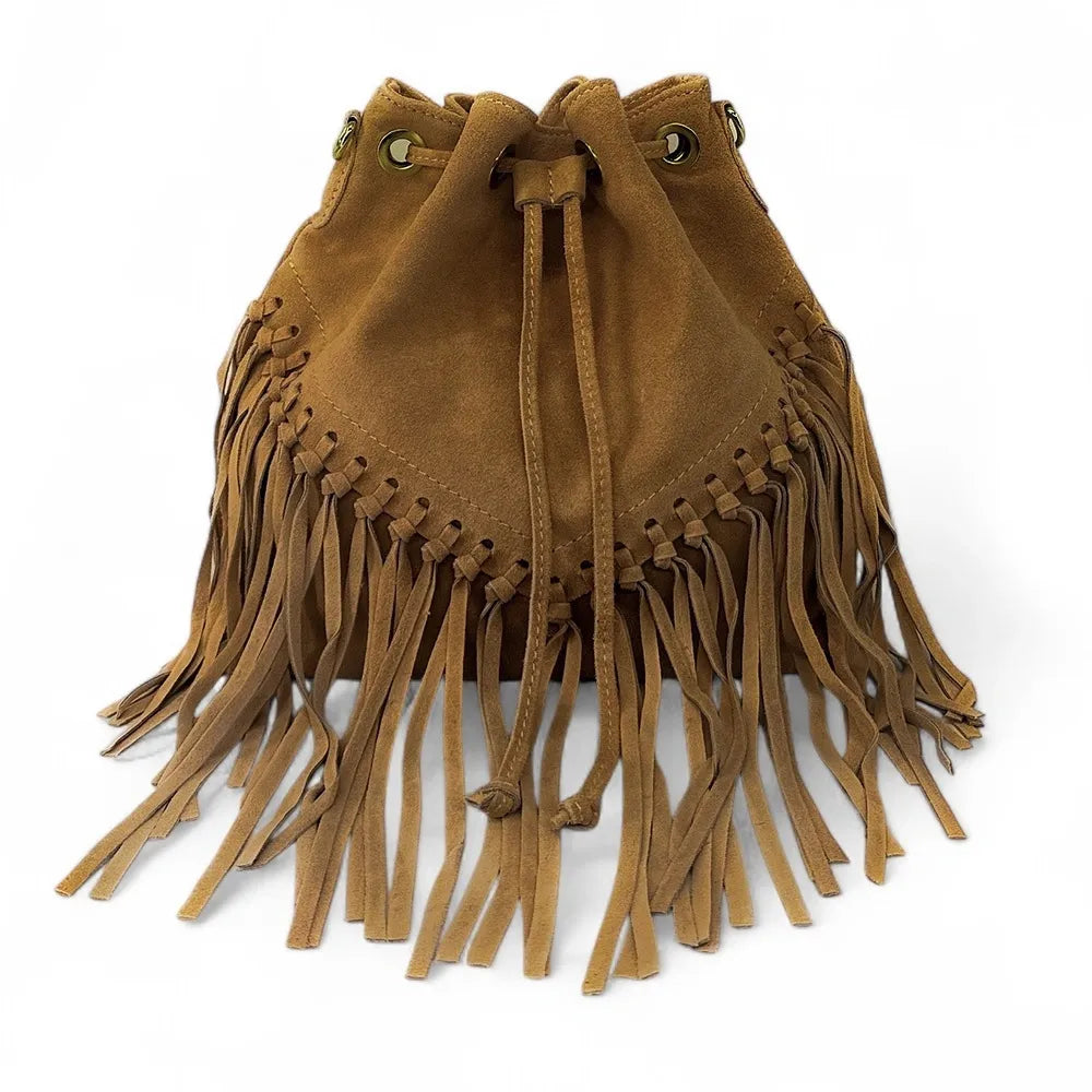 Sac bourse en croûte de cuir APONI Camel
