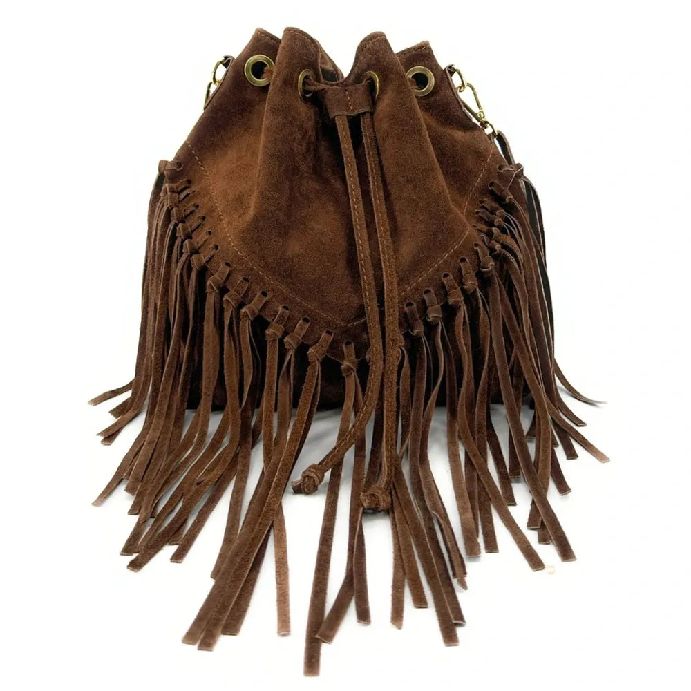 Sac bourse en croûte de cuir APONI Chocolat