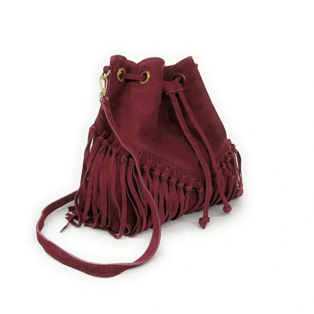 Sac bourse en croûte de cuir APONI Rouge bordeaux