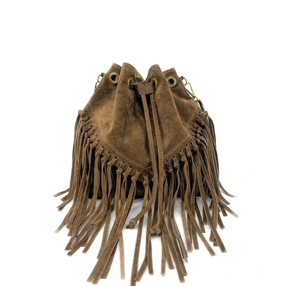 Sac bourse en croûte de cuir APONI Taupe