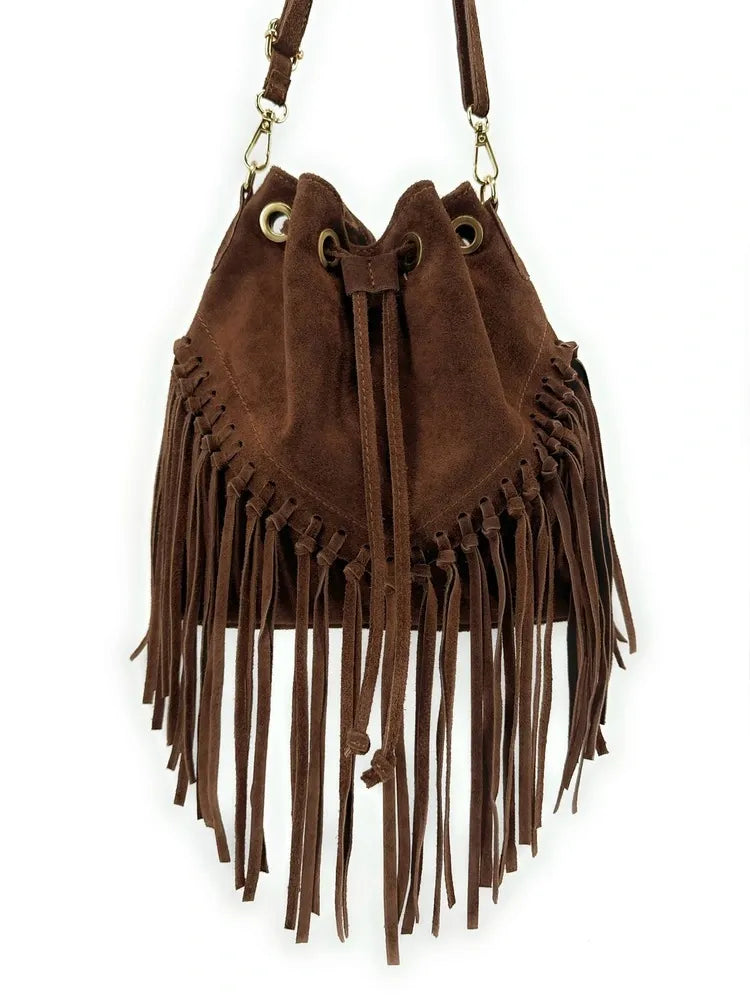 Sac bourse en croûte de cuir APONI Chocolat
