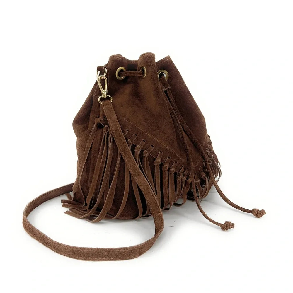 Sac bourse en croûte de cuir APONI Chocolat