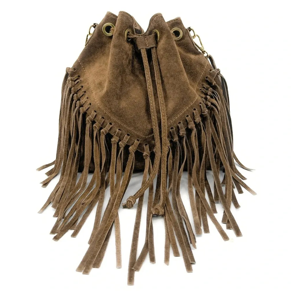 Sac bourse en croûte de cuir APONI Taupe