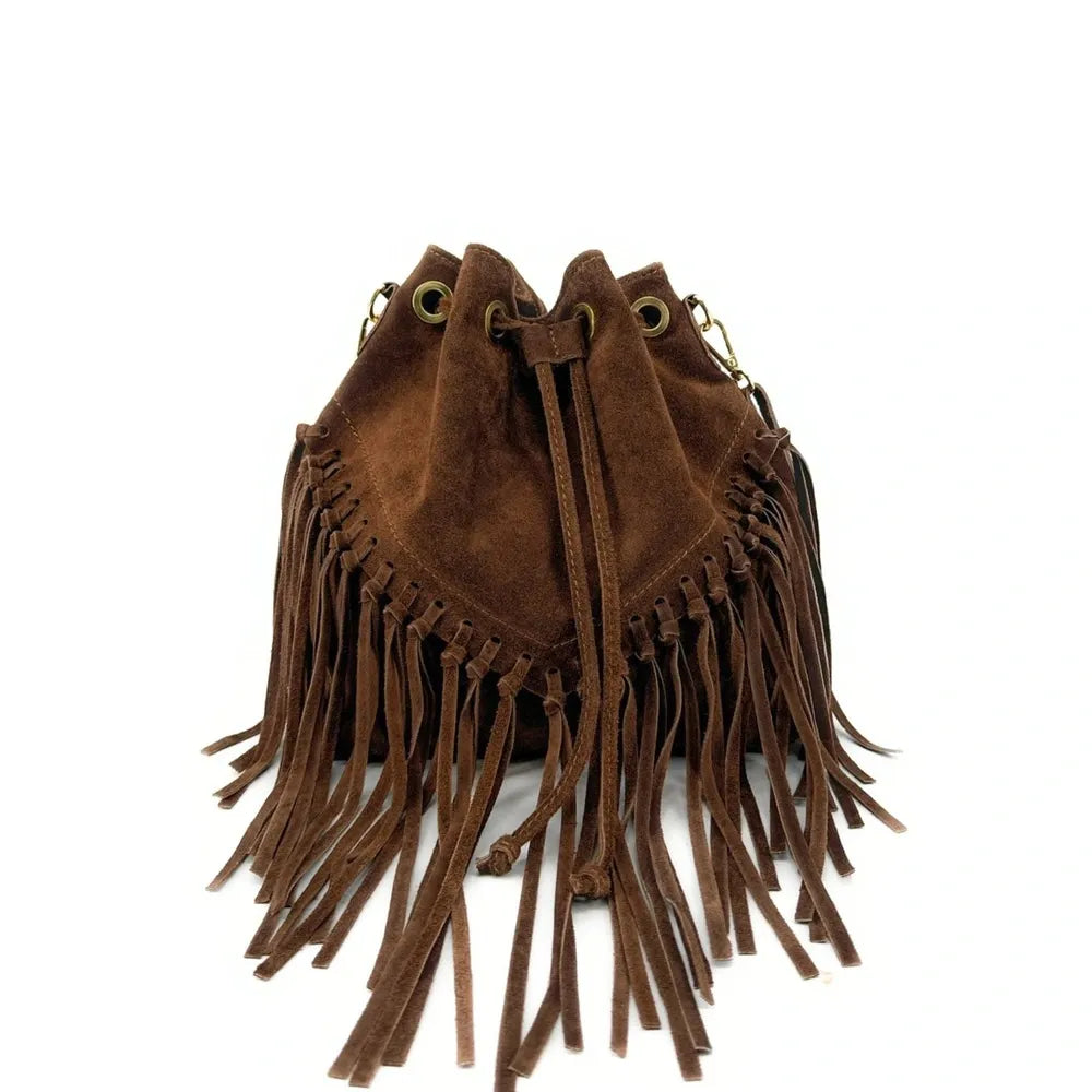 Sac bourse en croûte de cuir APONI Chocolat