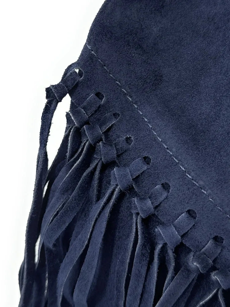 Sac bourse en croûte de cuir APONI Bleu marine