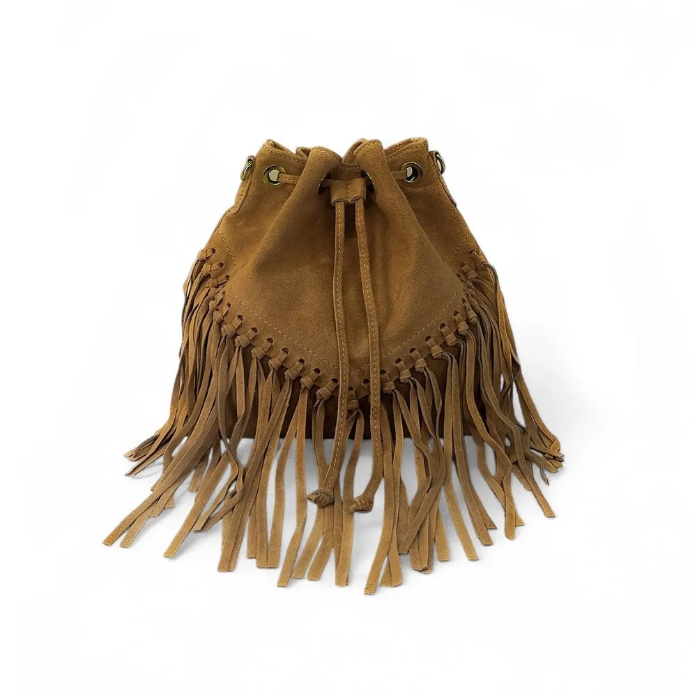 Sac bourse en croûte de cuir APONI Camel