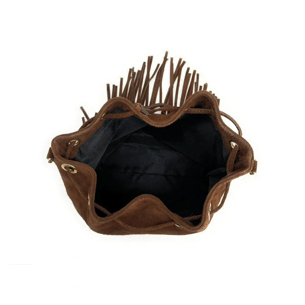 Sac bourse en croûte de cuir APONI Chocolat