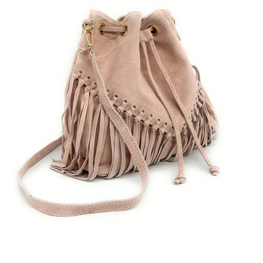 Sac bourse en croûte de cuir APONI Rose nude