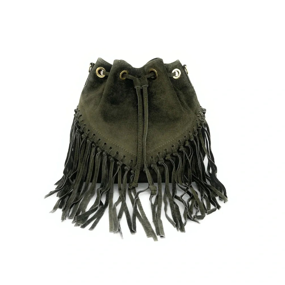 Sac bourse en croûte de cuir APONI Kaki