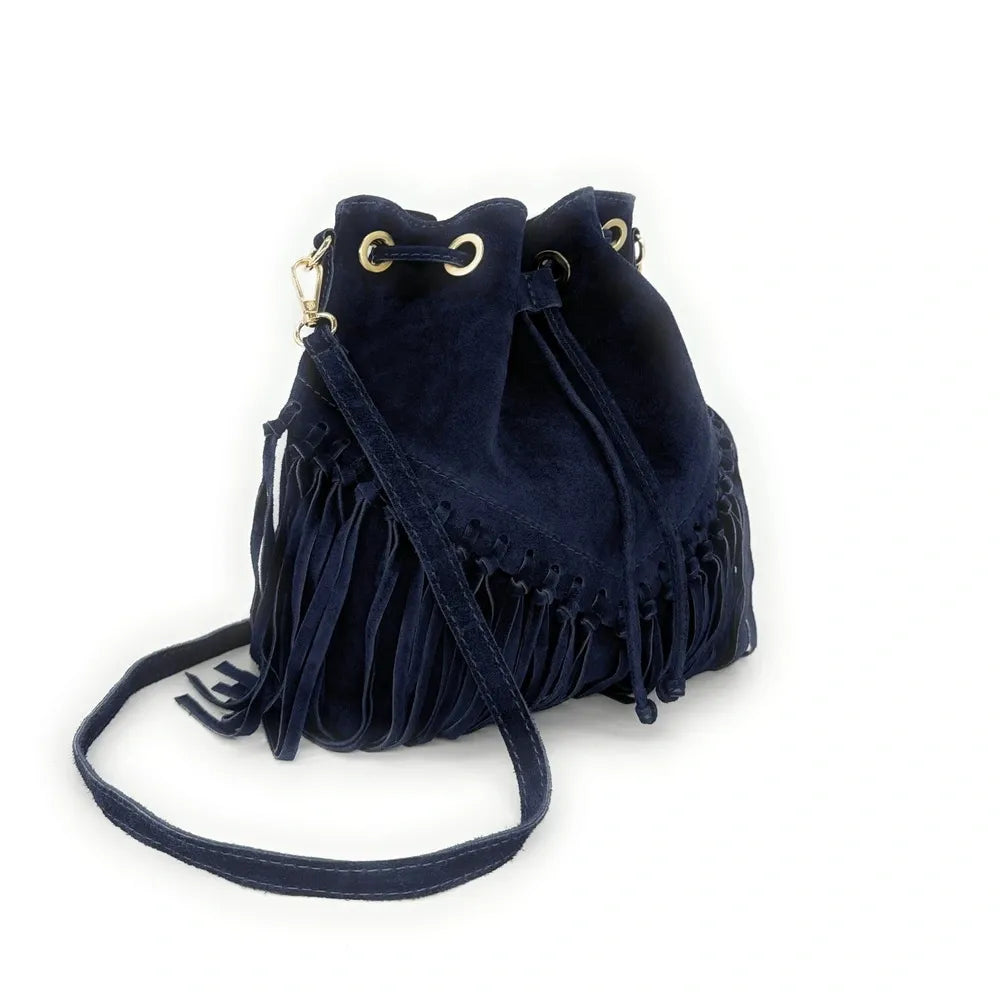Sac bourse en croûte de cuir APONI Bleu marine