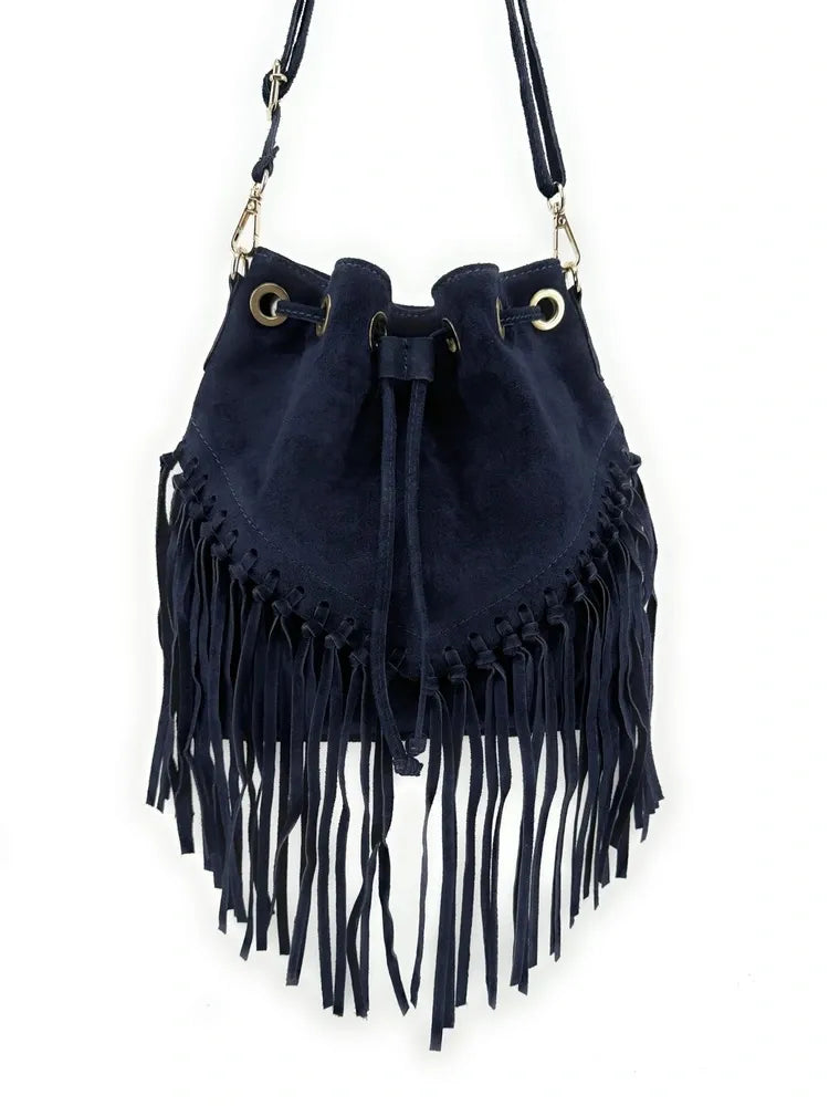 Sac bourse en croûte de cuir APONI Bleu marine