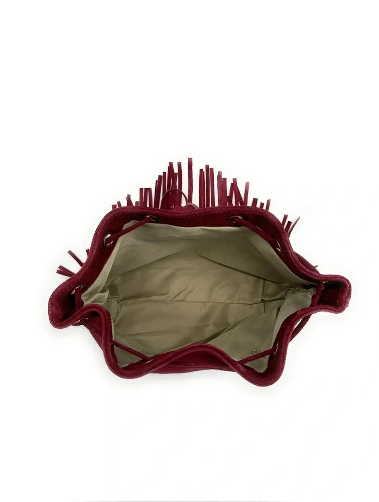 Sac bourse en croûte de cuir APONI Rouge bordeaux