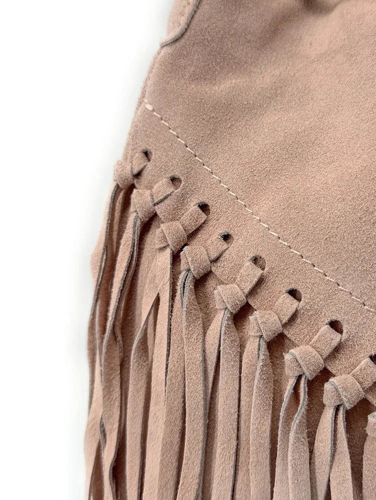 Sac bourse en croûte de cuir APONI Rose nude