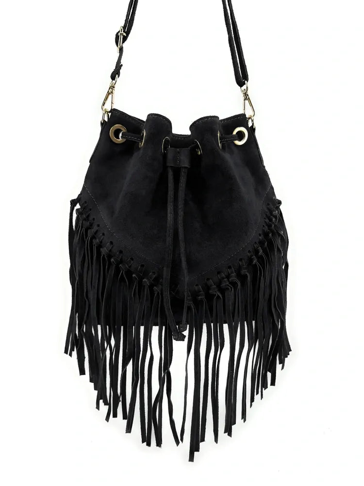Sac bourse en croûte de cuir APONI Noir