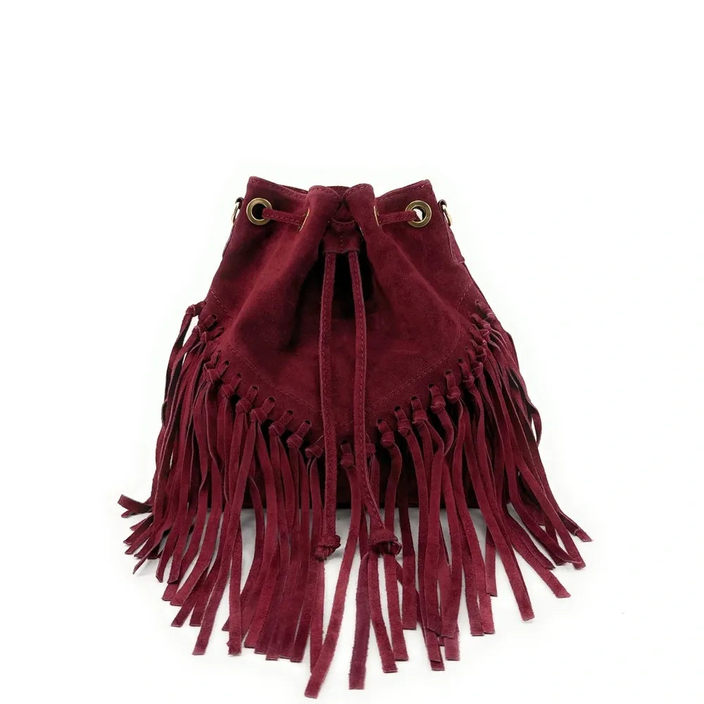 Sac bourse en croûte de cuir APONI Rouge bordeaux