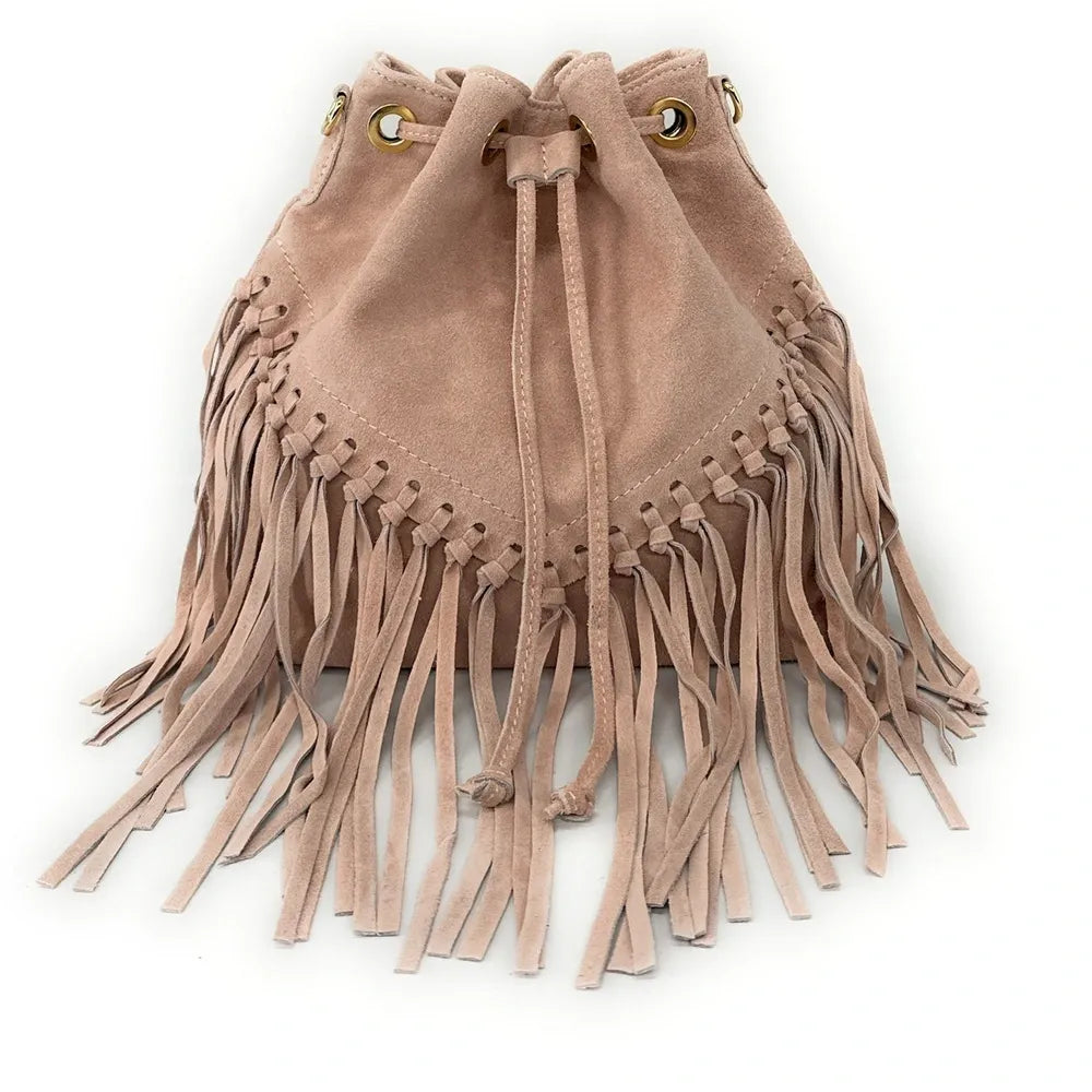 Sac bourse en croûte de cuir APONI Rose nude