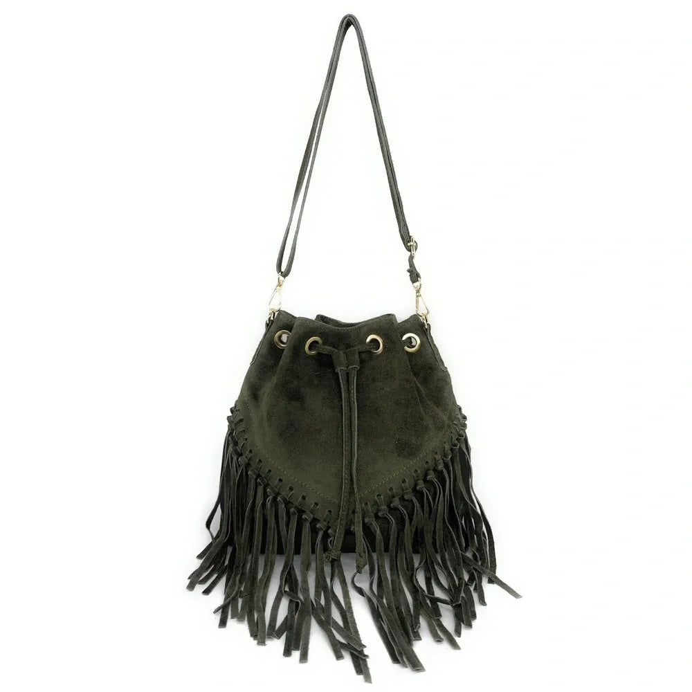 Sac bourse en croûte de cuir APONI Kaki