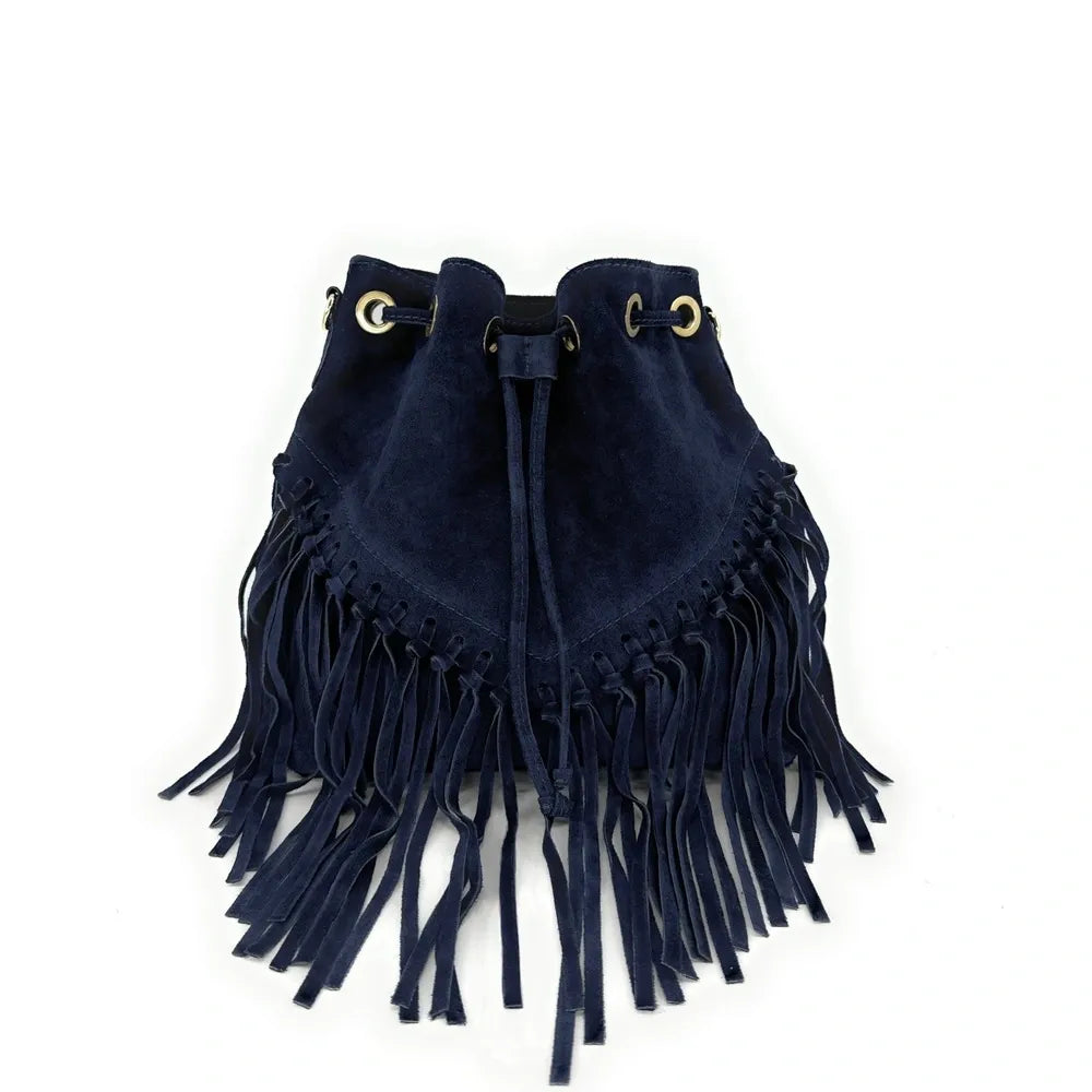 Sac bourse en croûte de cuir APONI Bleu marine