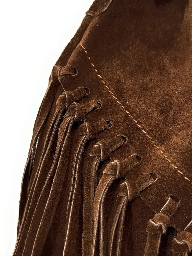 Sac bourse en croûte de cuir APONI Chocolat