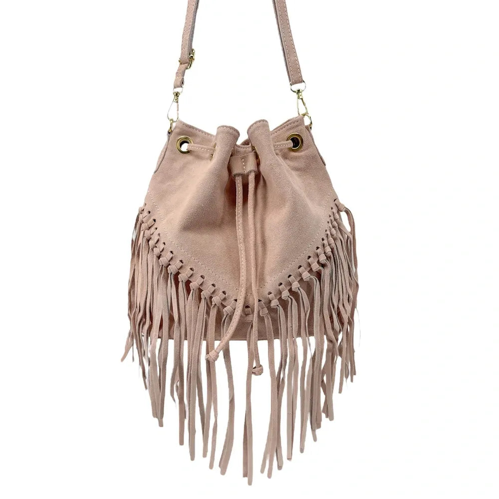 Sac bourse en croûte de cuir APONI Rose nude