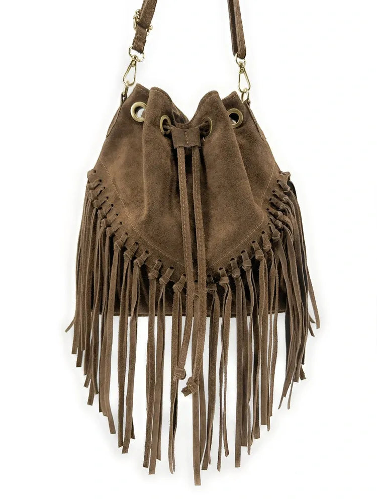 Sac bourse en croûte de cuir APONI Taupe