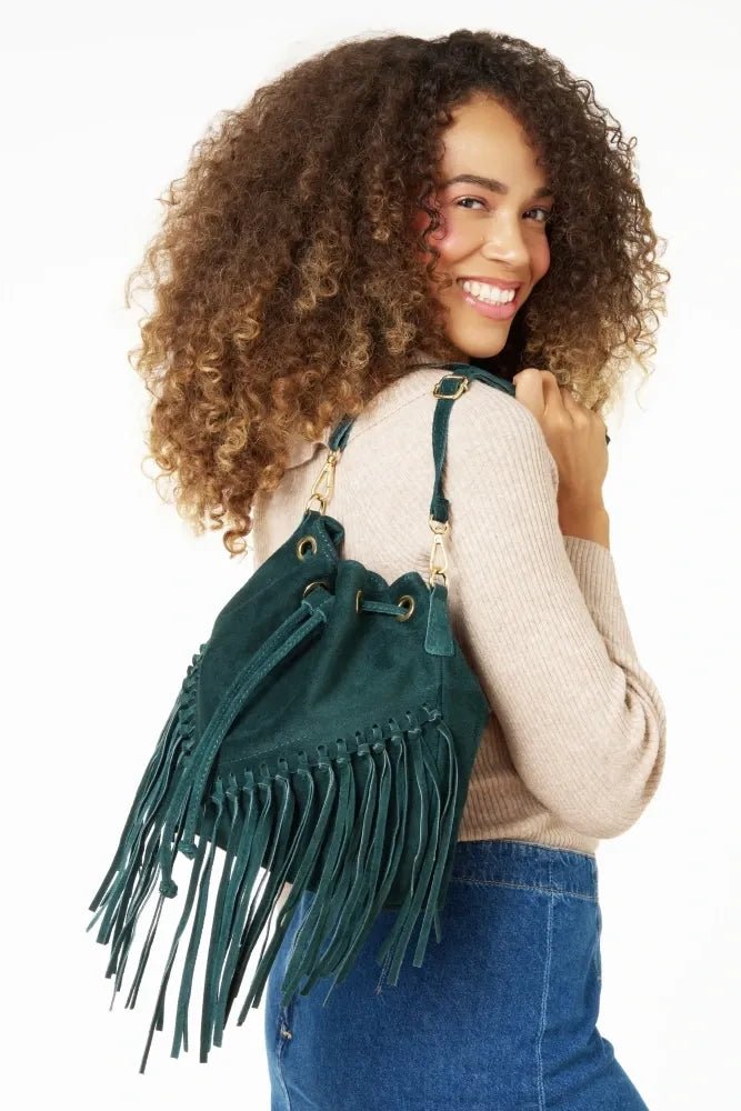 Sac bourse en croûte de cuir APONI Vert forêt