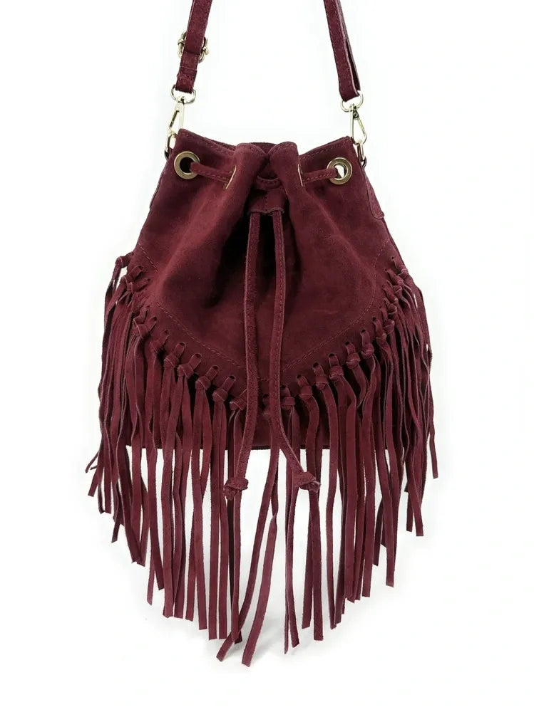 Sac bourse en croûte de cuir APONI Rouge bordeaux