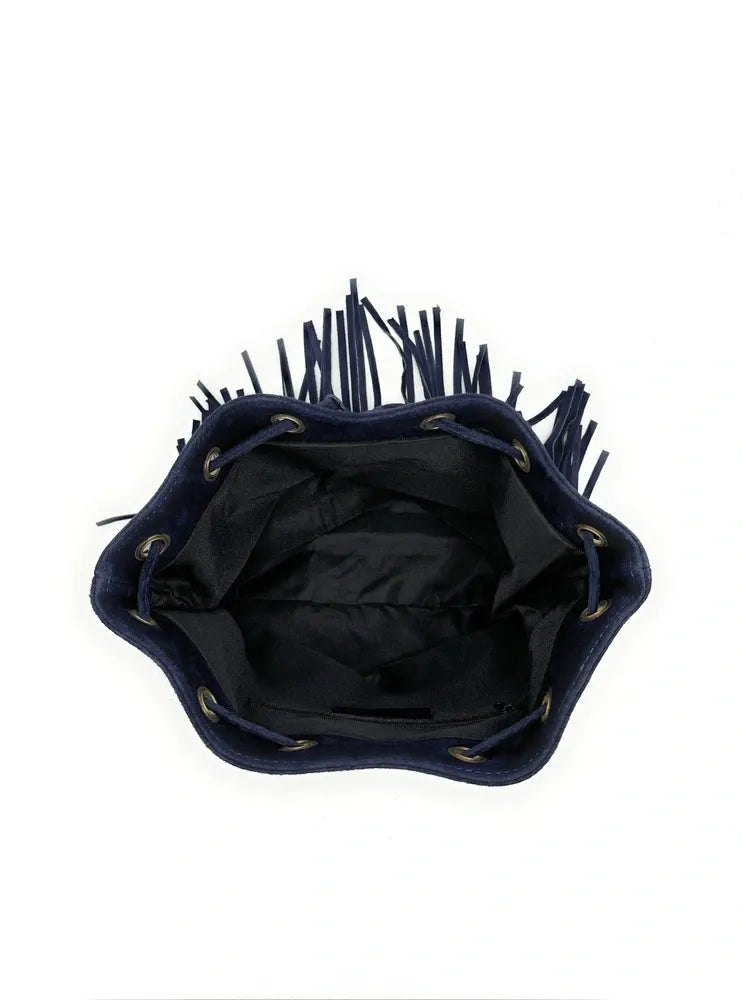 Sac bourse en croûte de cuir APONI Bleu marine