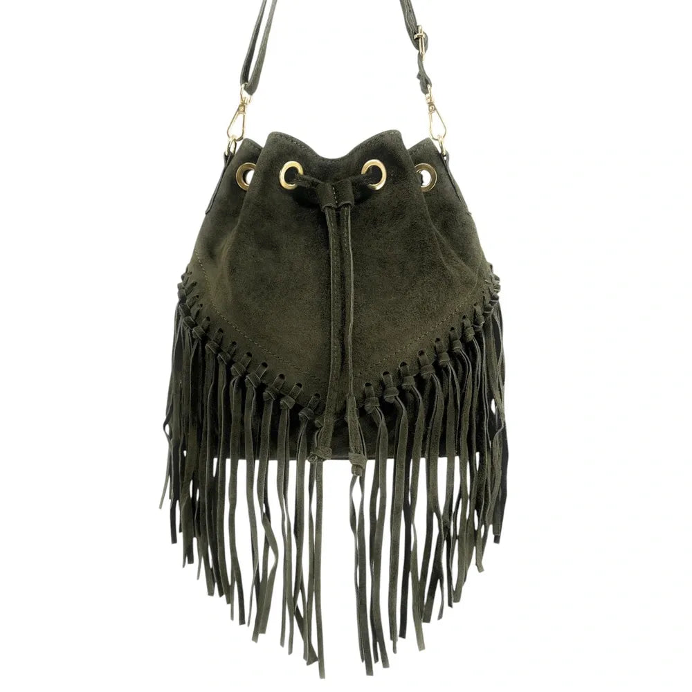 Sac bourse en croûte de cuir APONI Kaki