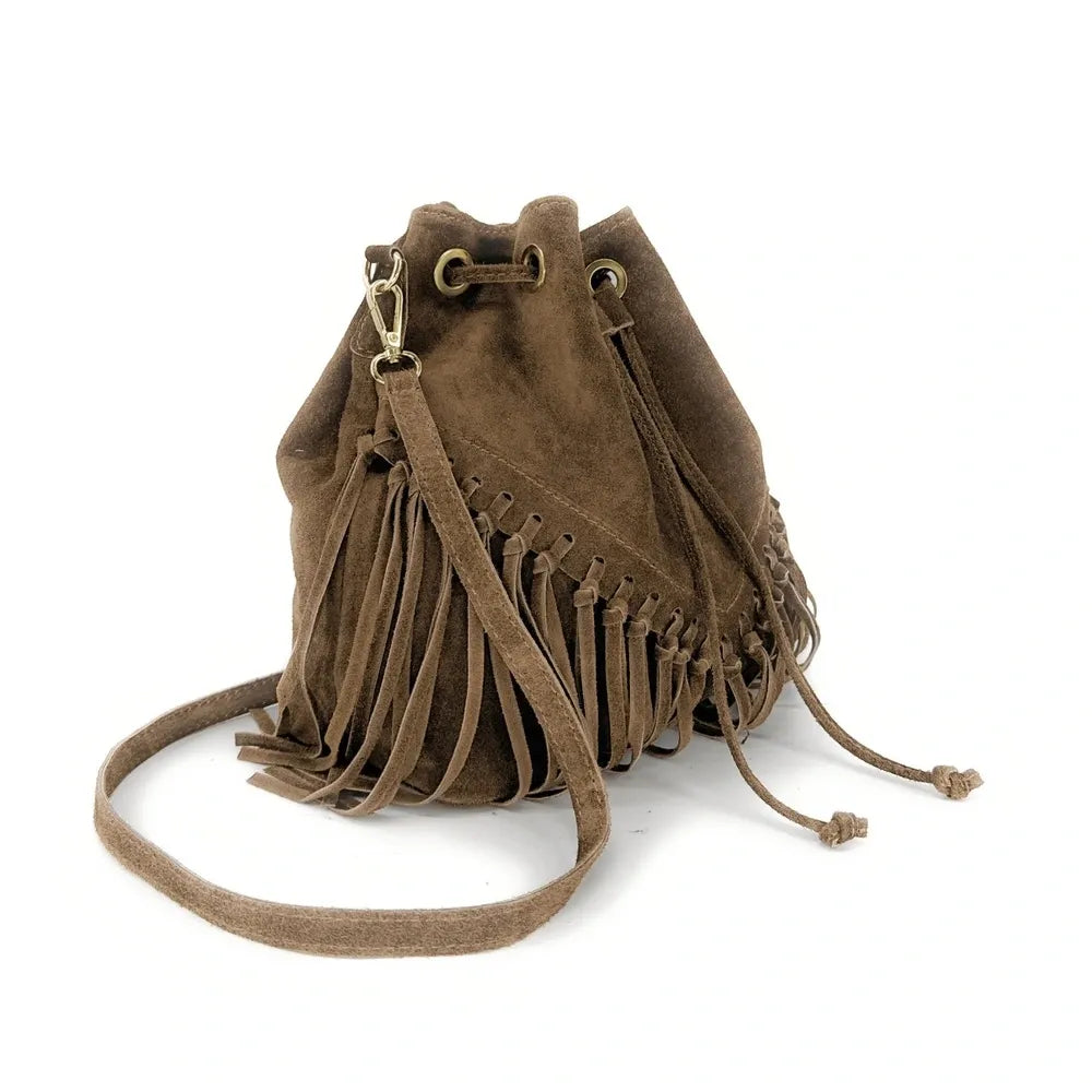 Sac bourse en croûte de cuir APONI Taupe