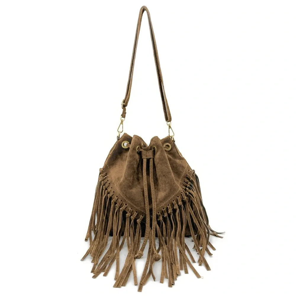 Sac bourse en croûte de cuir APONI Taupe