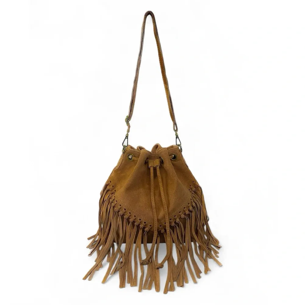 Sac bourse en croûte de cuir APONI Camel