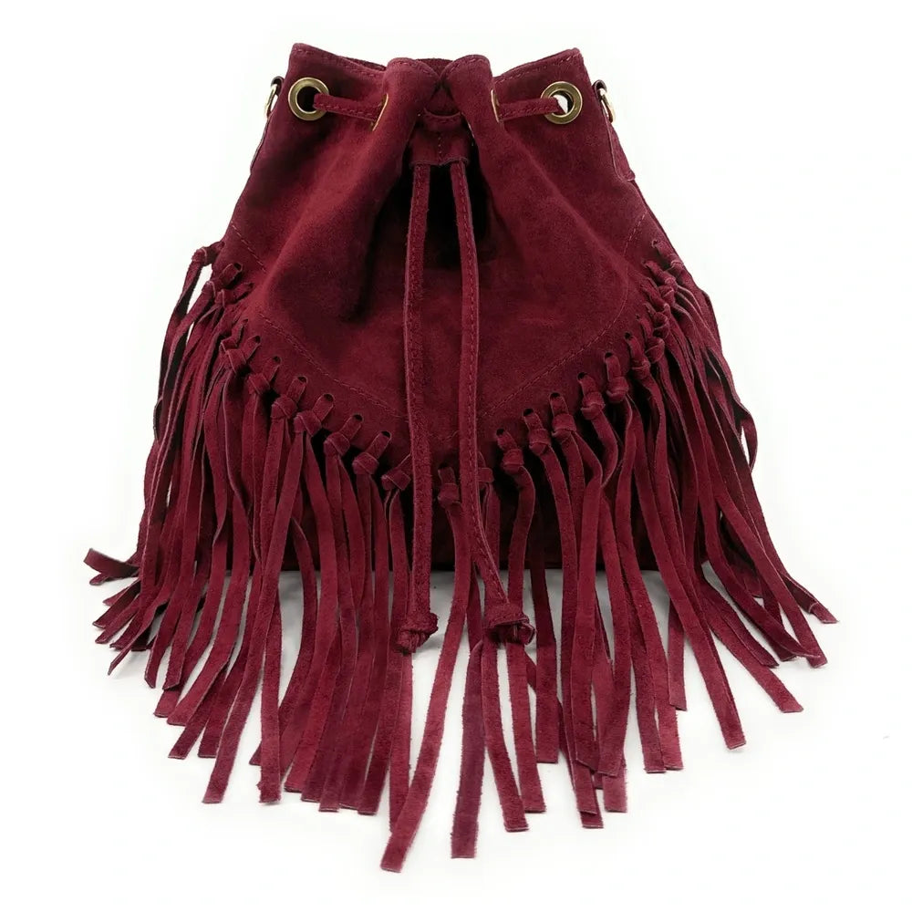 Sac bourse en croûte de cuir APONI Rouge bordeaux
