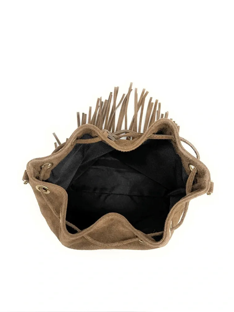 Sac bourse en croûte de cuir APONI Taupe