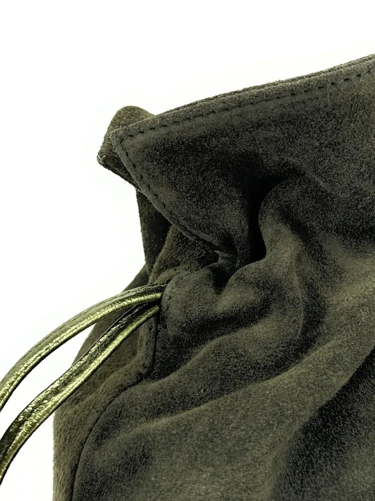 Sac bourse en croûte de cuir CHENOA Kaki